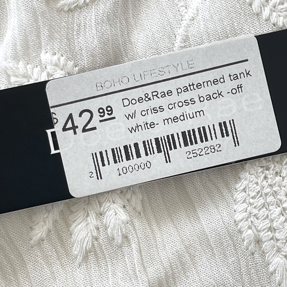 NWT Doe & Rae Patterned Tank with Criss Cross Back, Off White Sz M - Picture 8 of 8